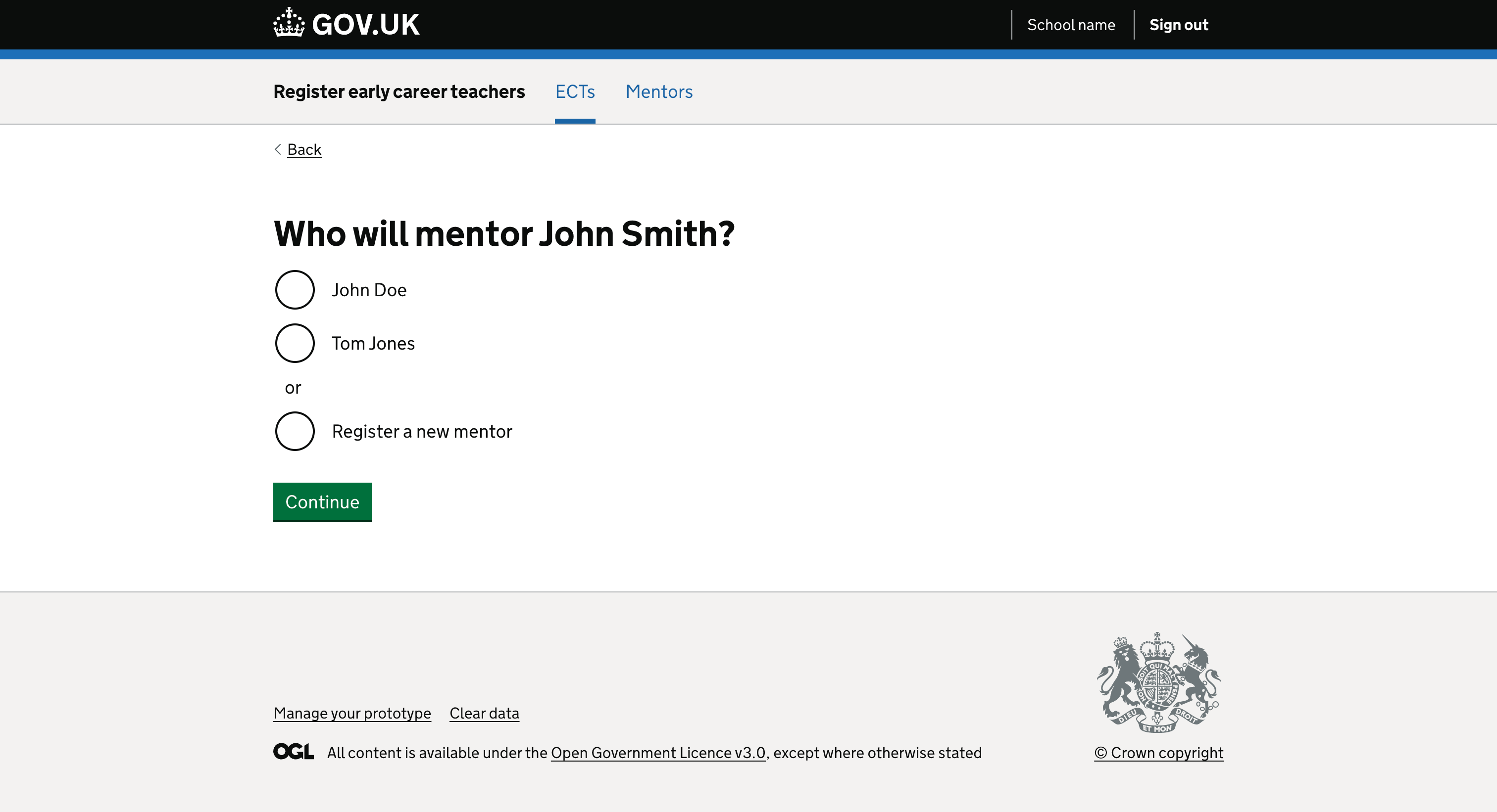 A screenshot of when a user can select to register a new mentor.