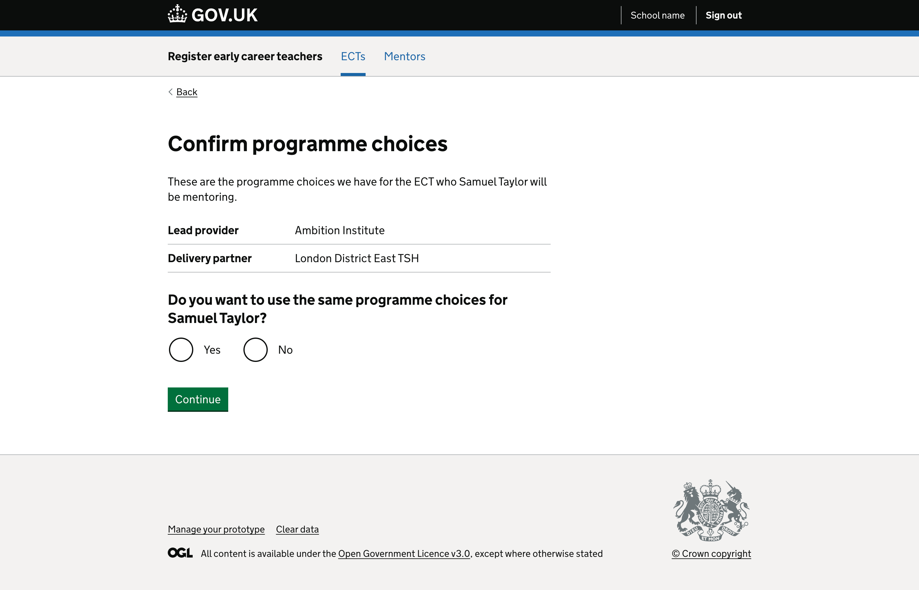 A screenshot of the what we initially tested for confirming mentor training choices.