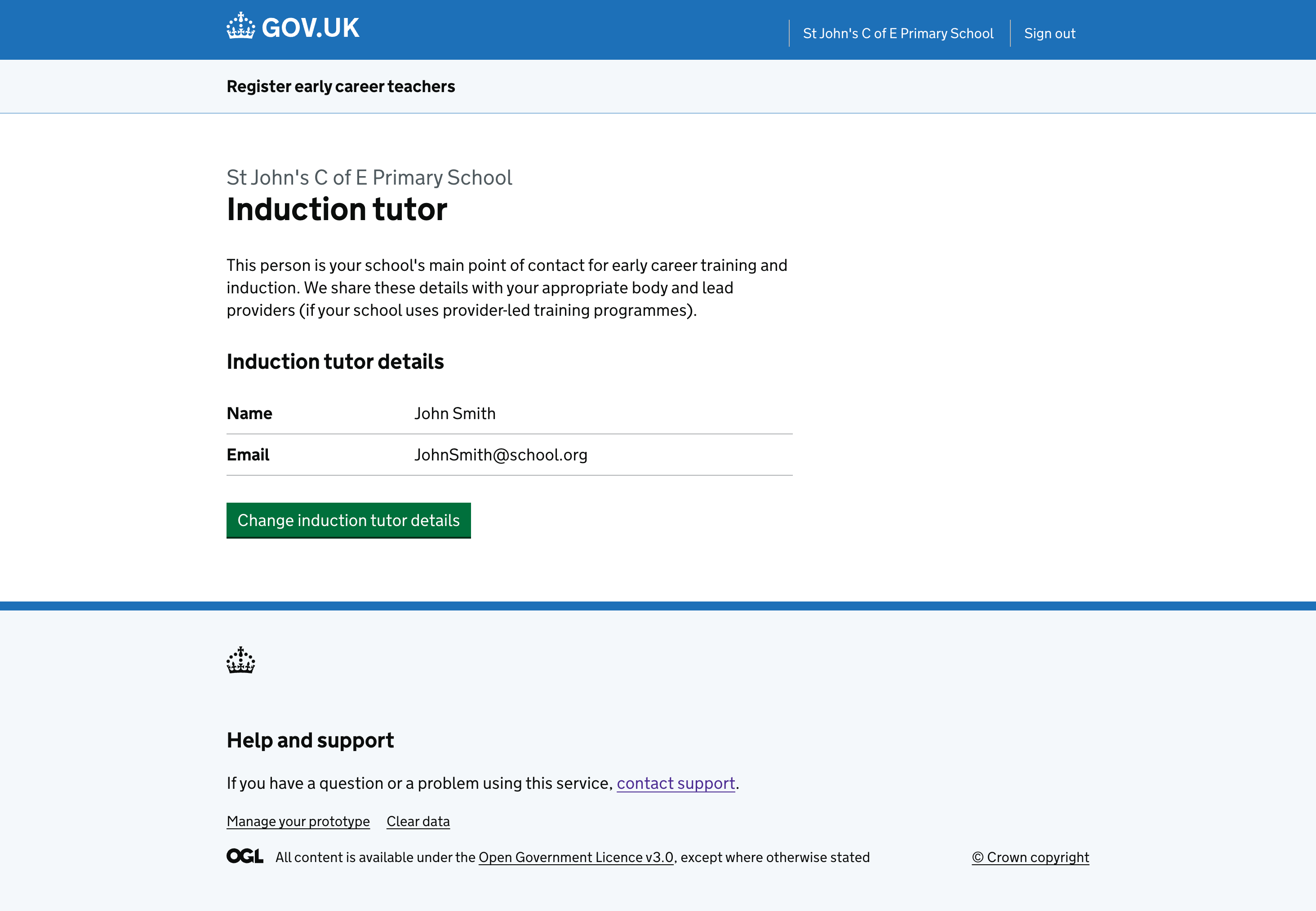 Induction tutor area.