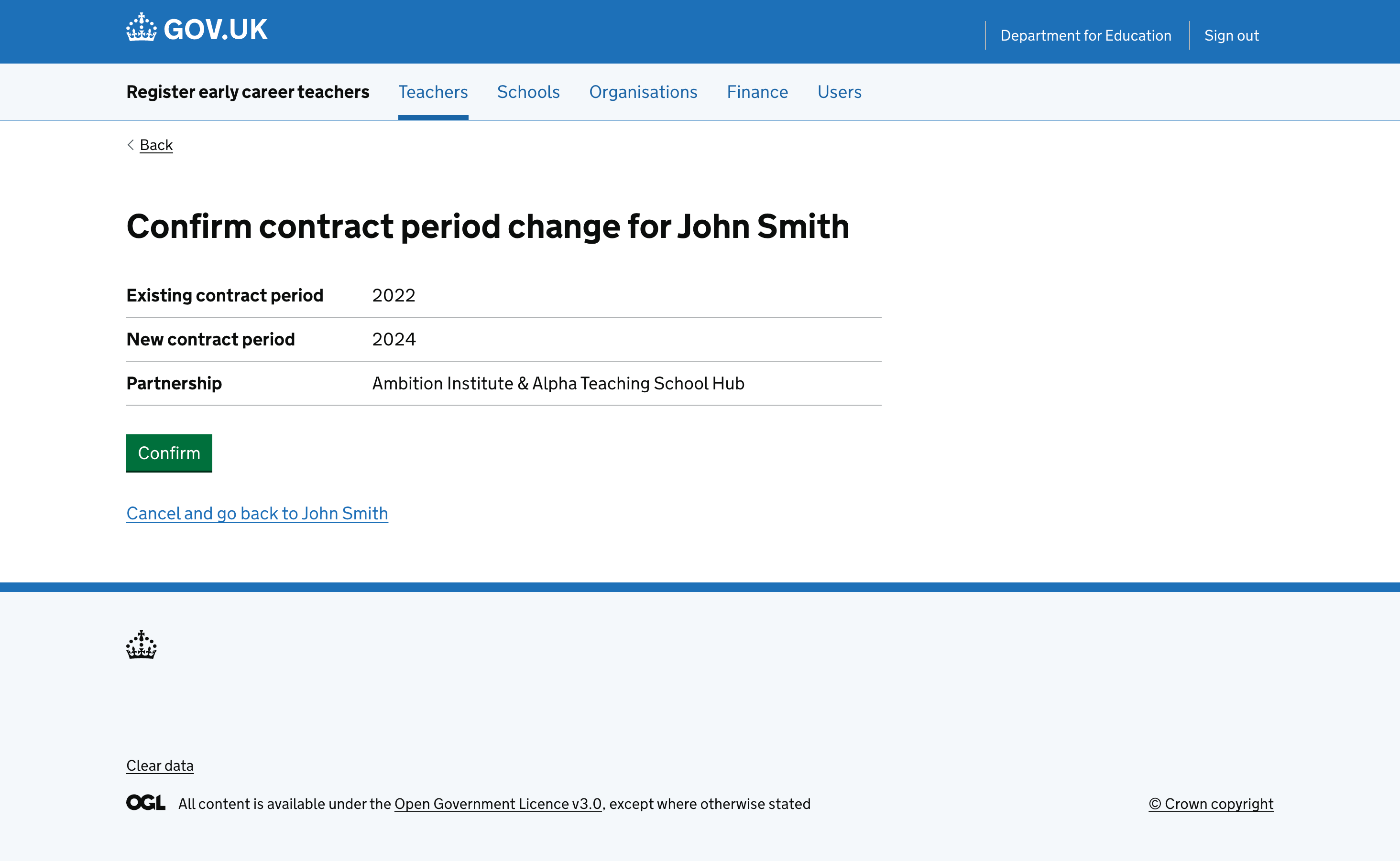 A screenshot of the journey where a user is asked to confirm their answers.