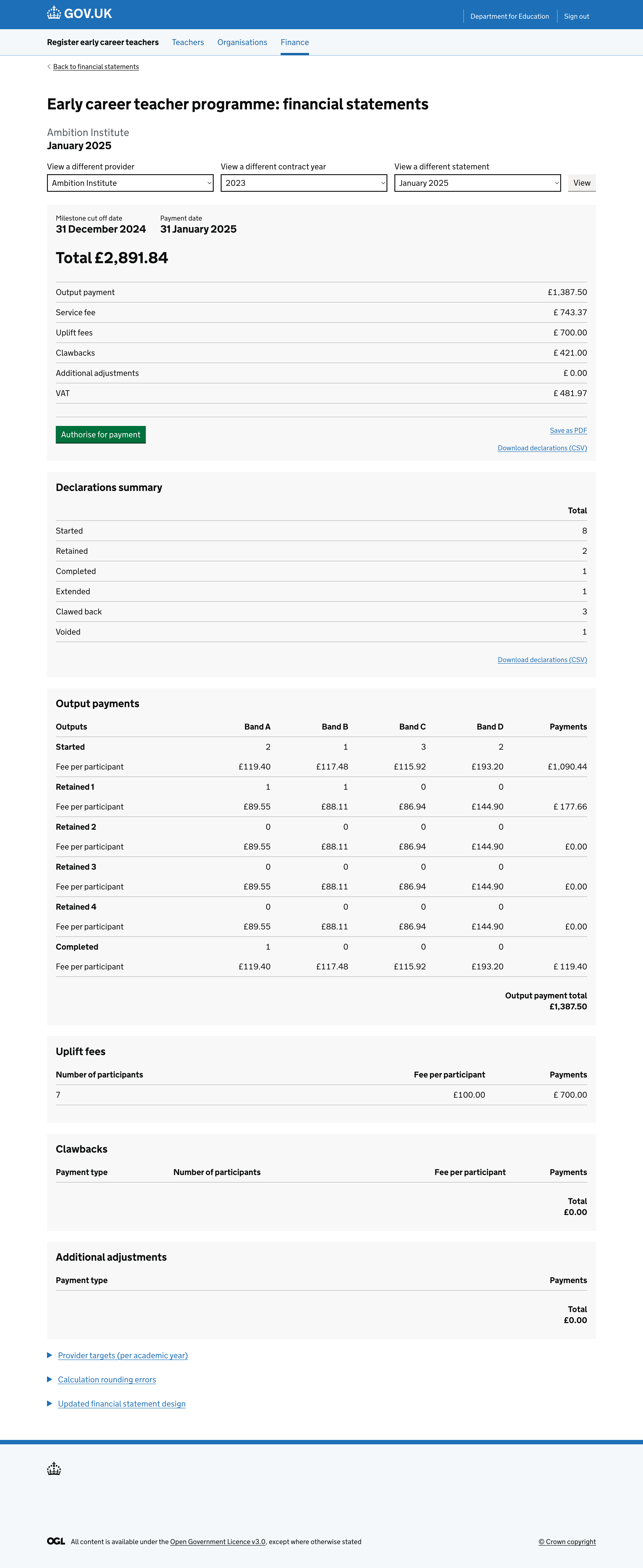 Financial statement with status indicating it is yet to be approved.