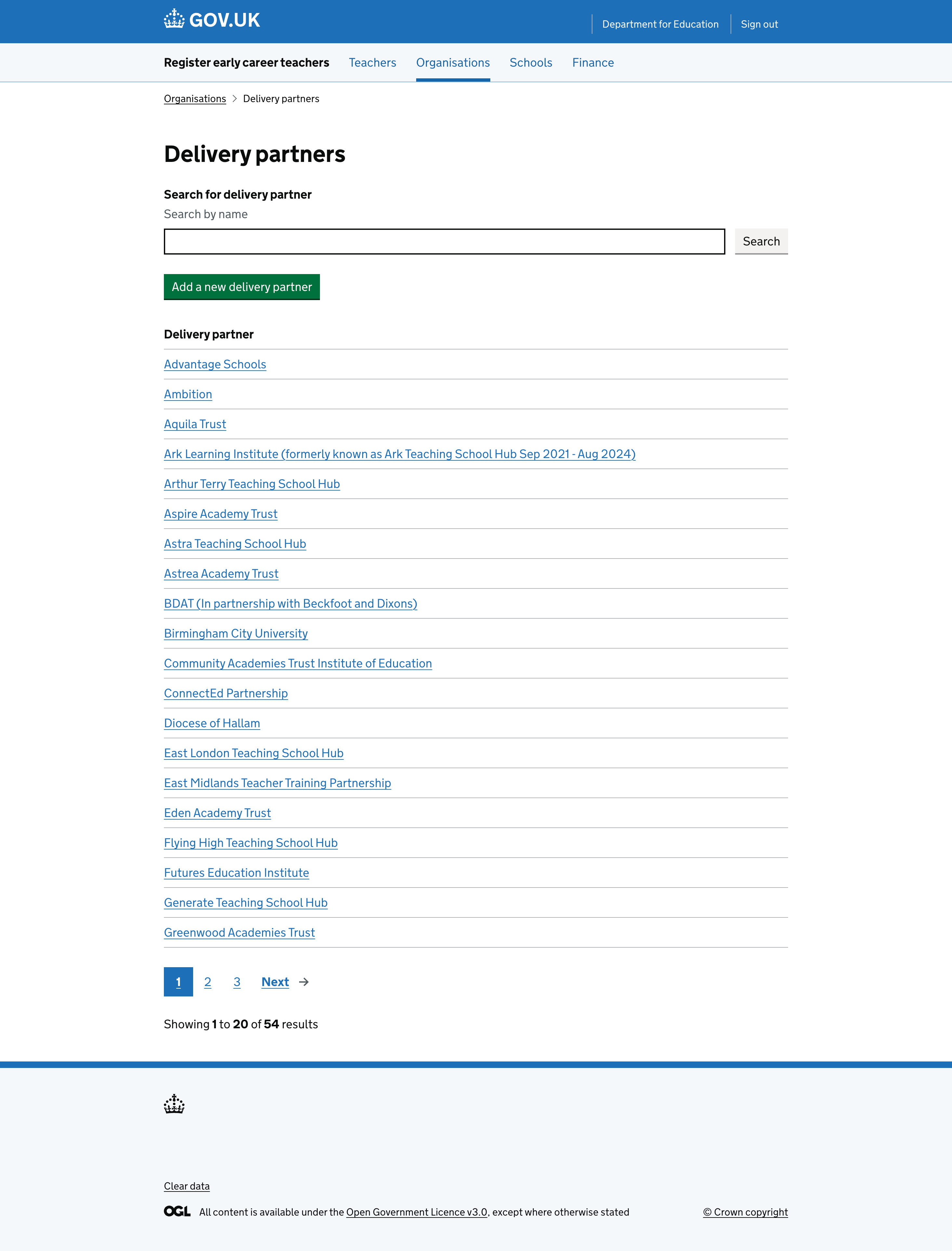 A list of delivery partners that can be managed.
