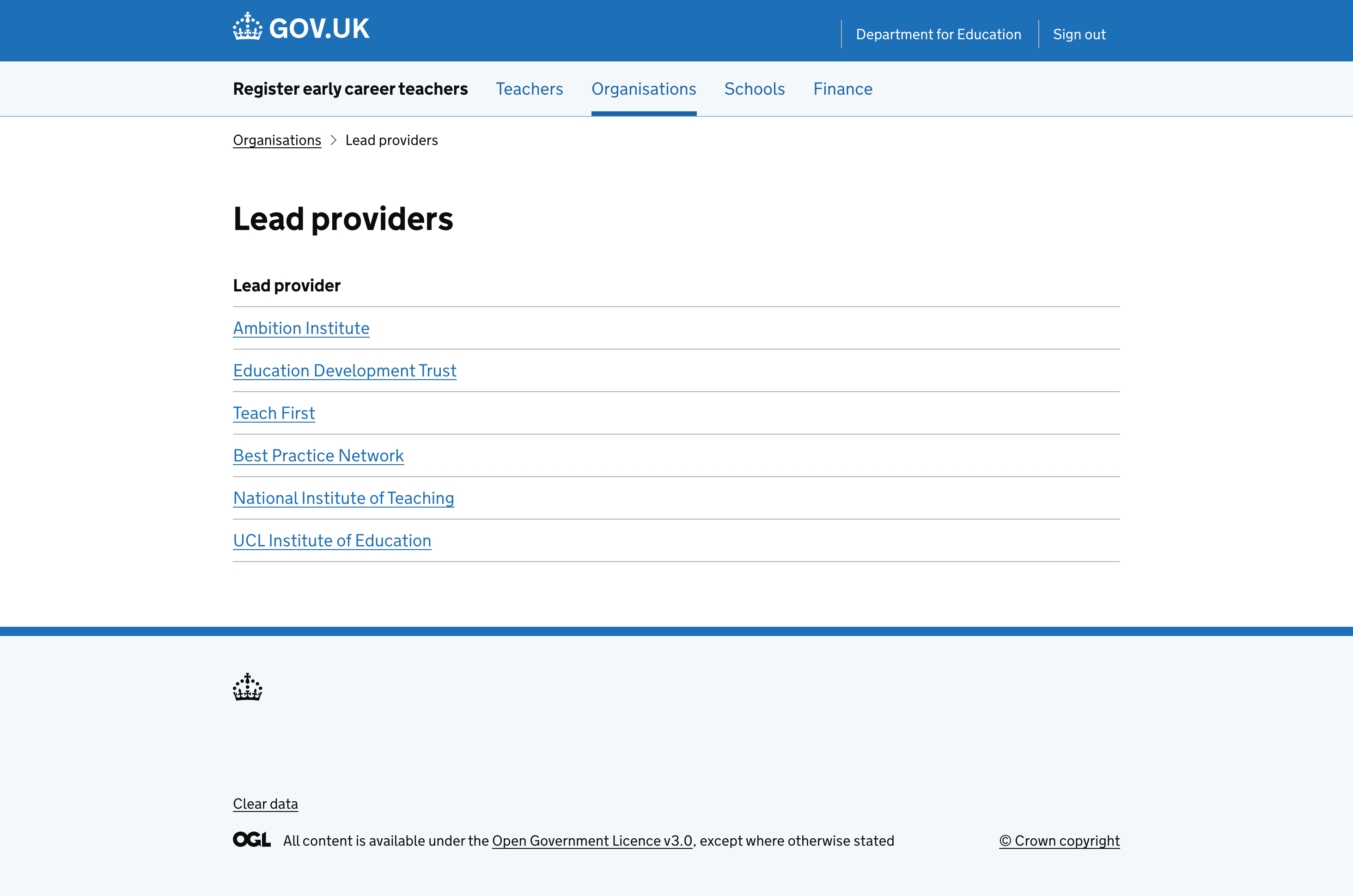 A list of lead providers that can be managed.