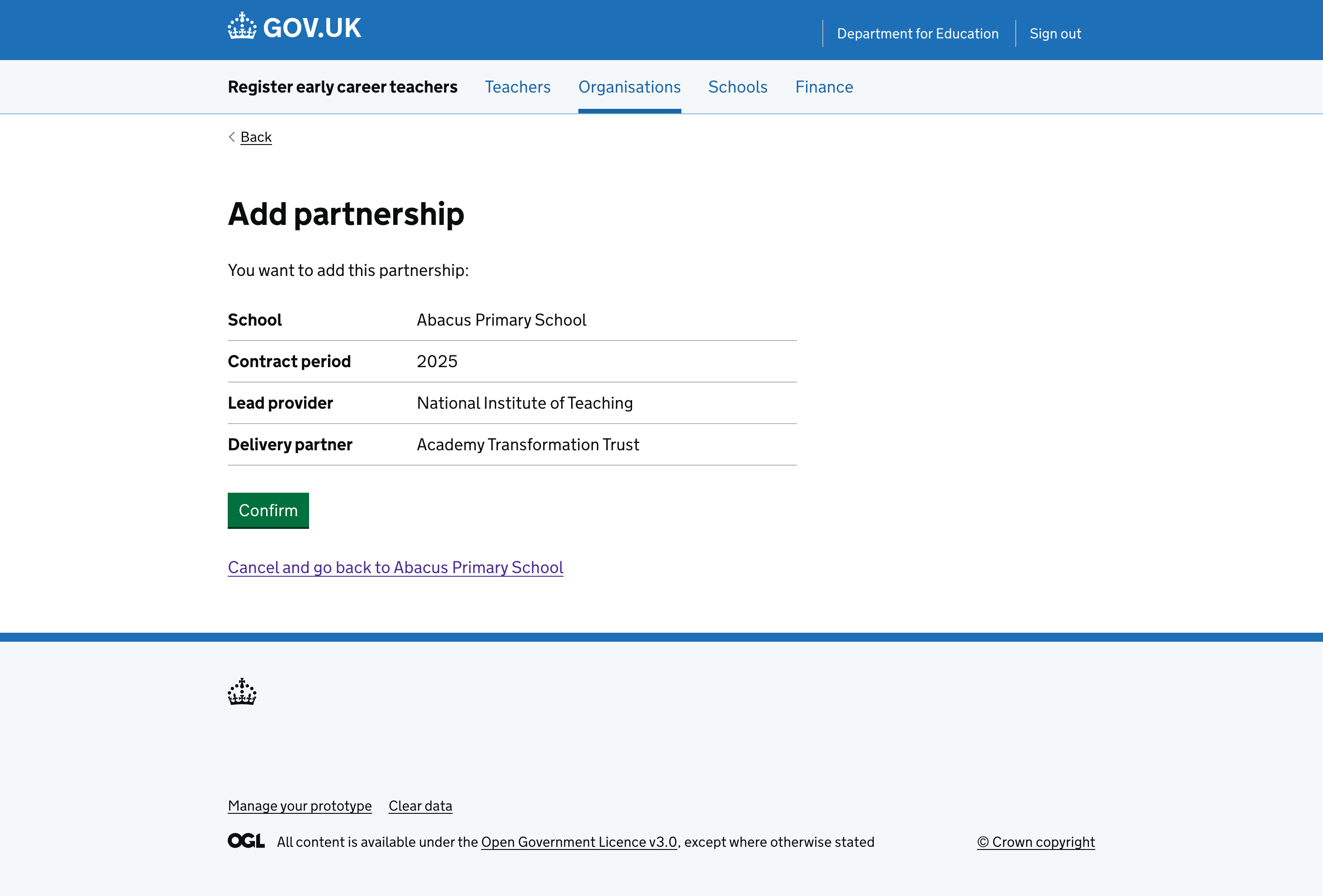 Check your answers page when adding a partnership to a school.