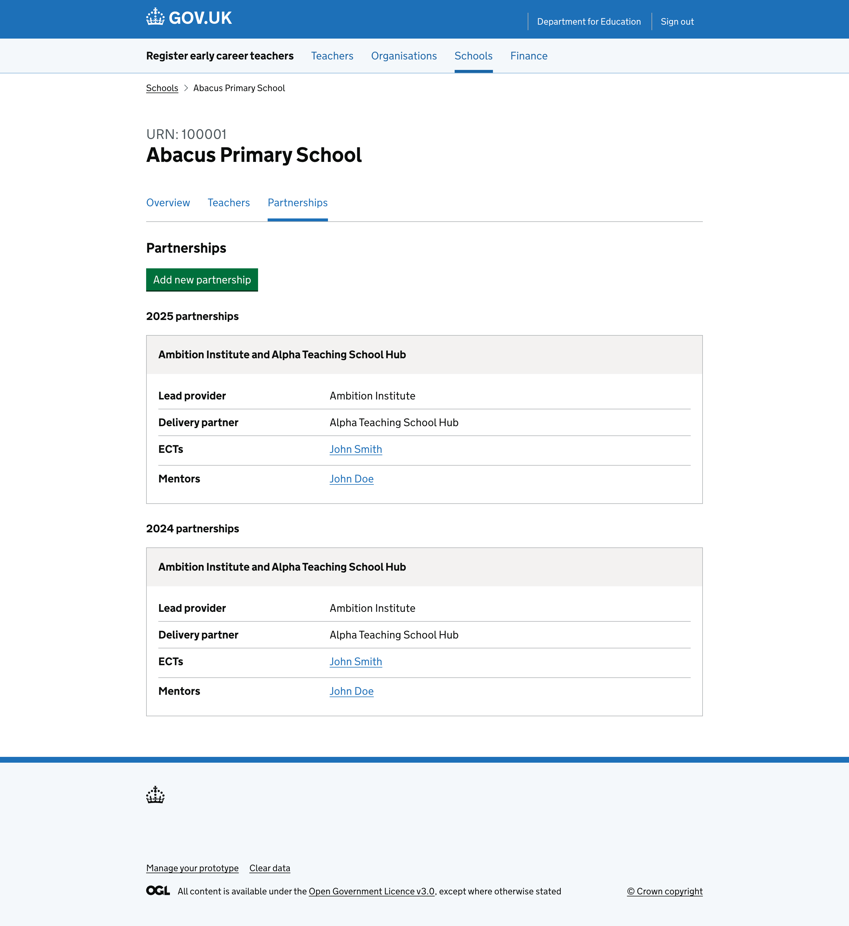 List of partnerships for a school that can be edited and updated.