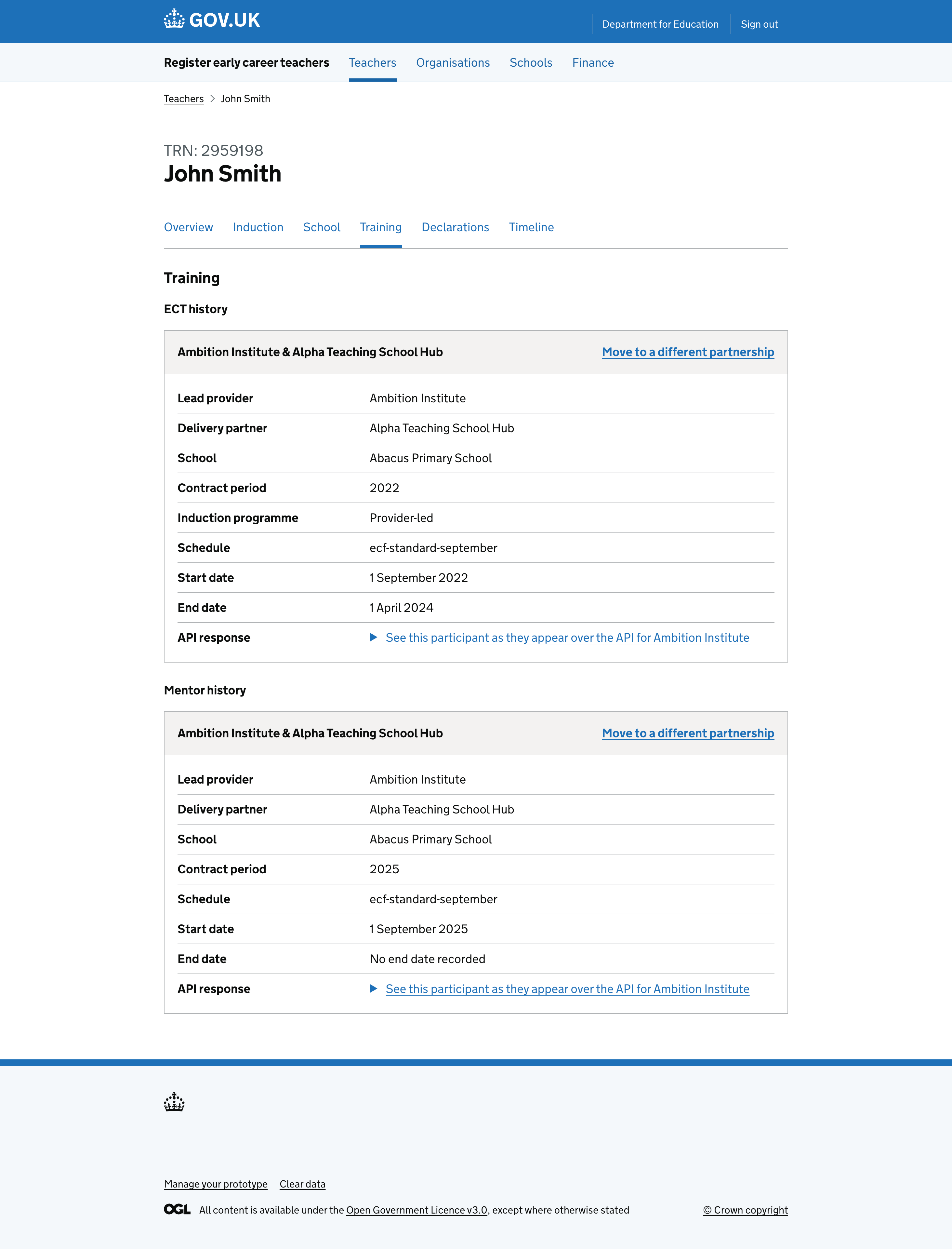 Training periods for a teacher.