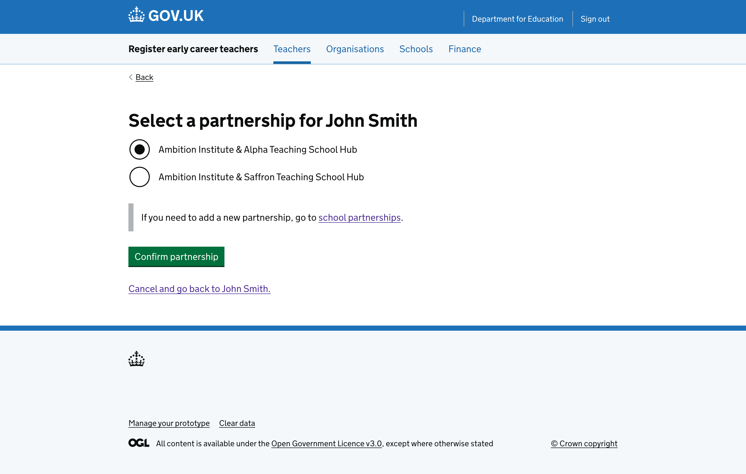 Update partnership information for a teacher.