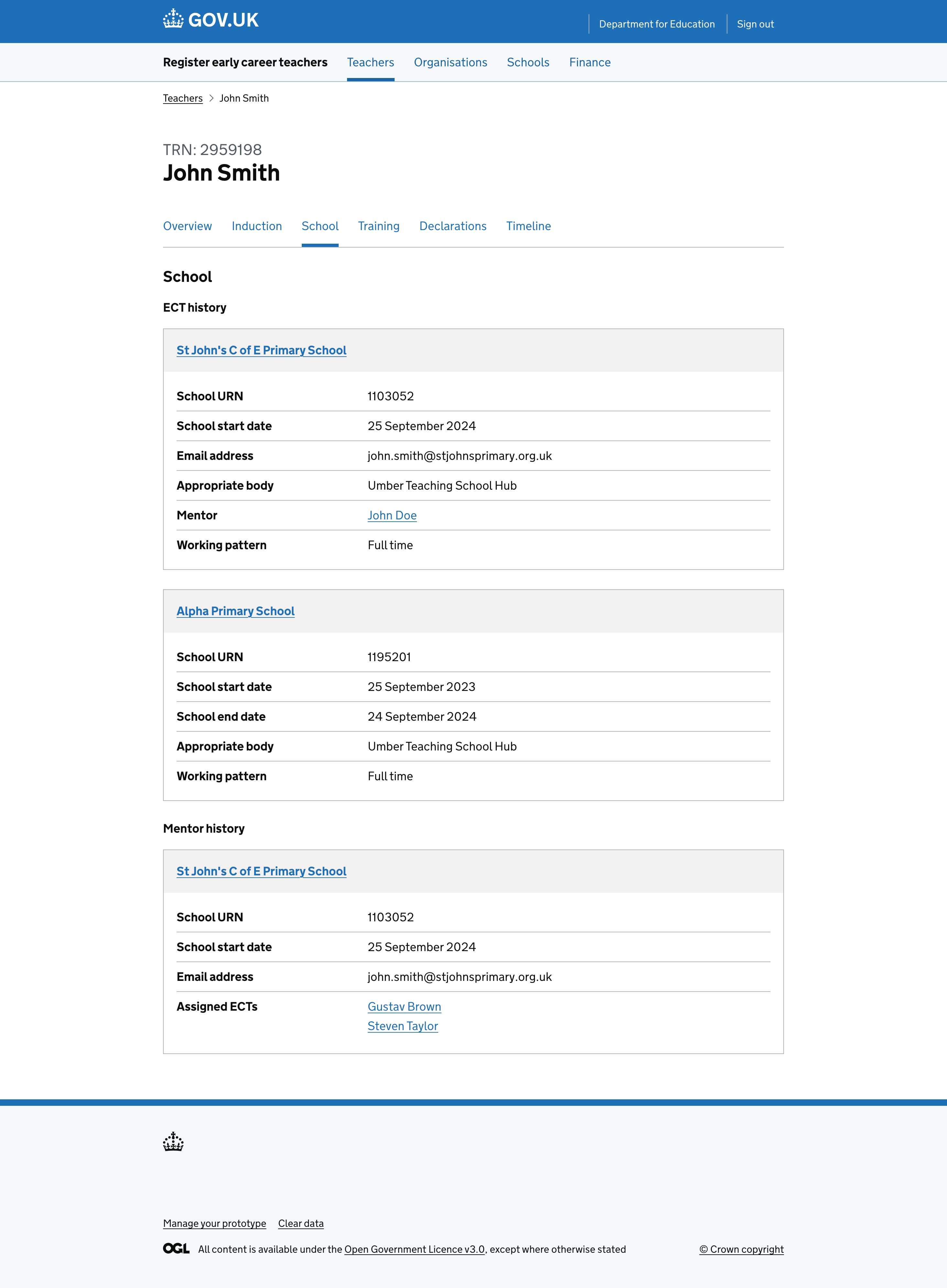 School periods for a teacher.