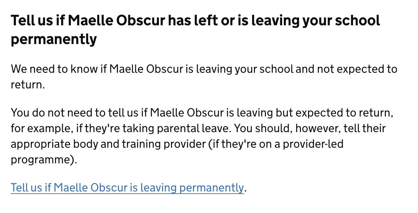 Iteration to the design following user research to be more clear regarding when someone may be expected to return, and notifying lead provider and appropriate body.