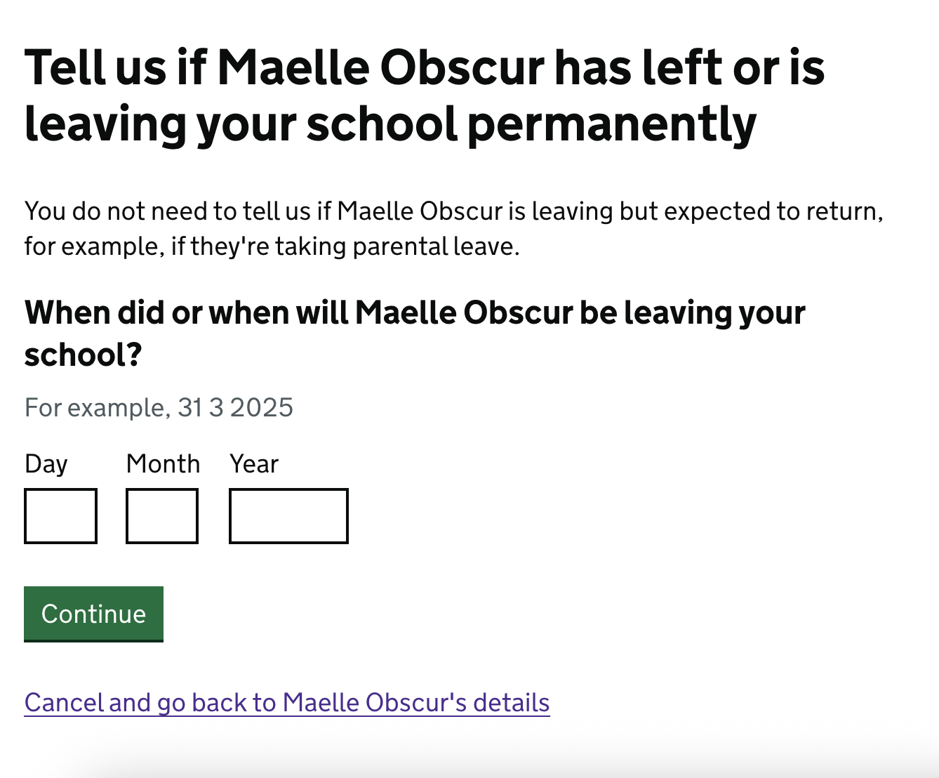 Entering the date the ECT or mentor is leaving or has left.