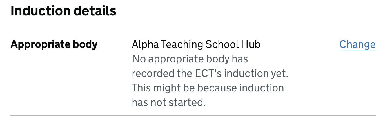 A screenshot of a first iteration of content showing that an induction has not been recorded by an appropriate body.