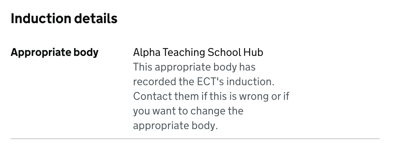 A screenshot of content showing that an induction has been recorded by an appropriate body.