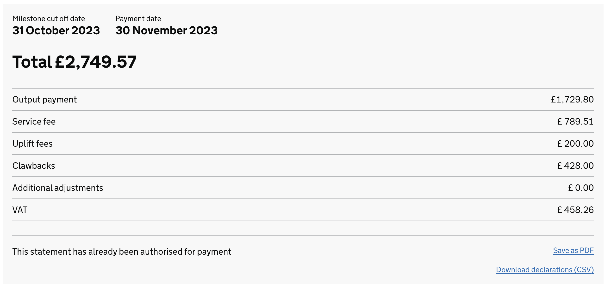 Summary table on pre-2025 contract financial statement after redesign.