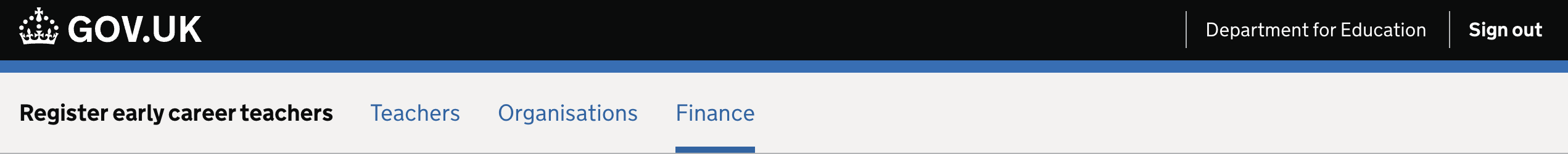 Navigation bar example with an additional finance link.