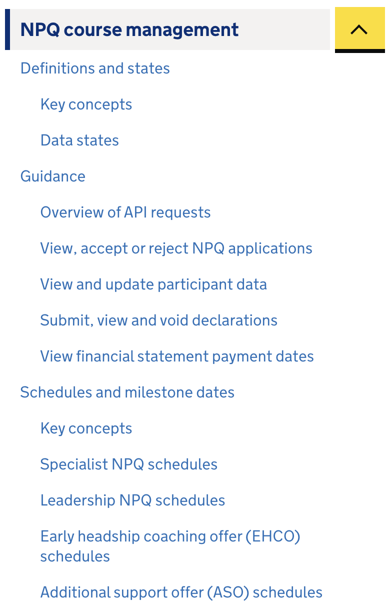 Screenshot of the new NPQ menu