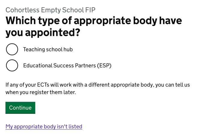 Screenshot of select a different type of appropriate body for british schools overseas