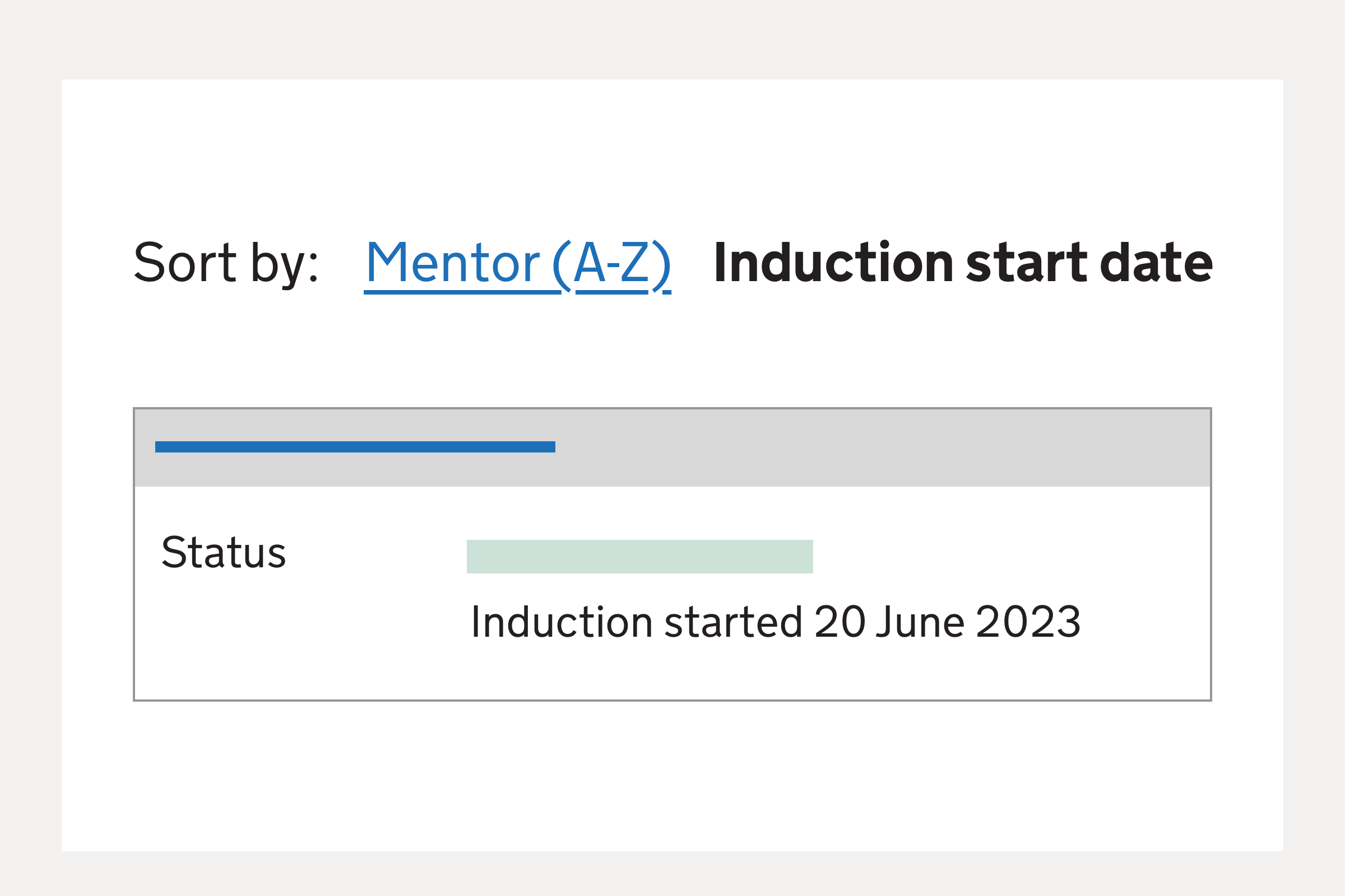 Illustration showing a sort order selected: Induction start date