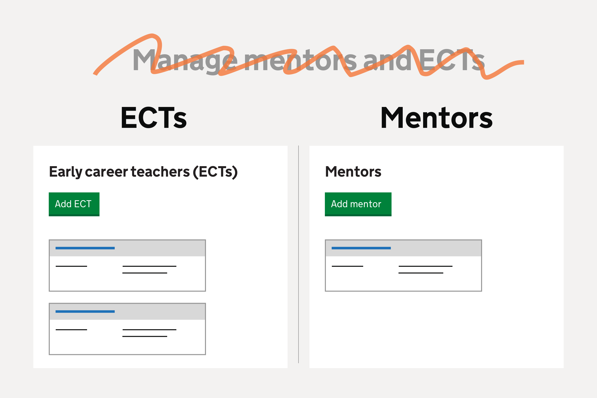 Illustration showing ECTs and mentors split into 2 separate screens