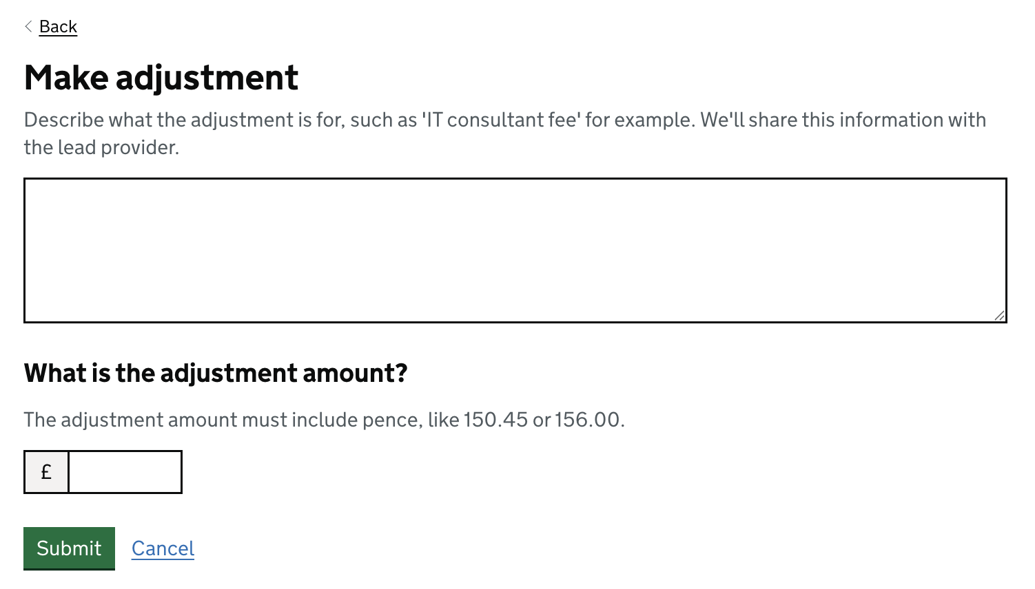Screenshot showing how admins can make an adjustment