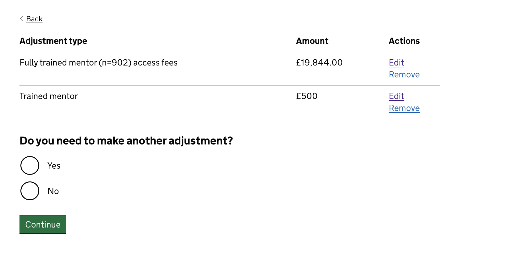 Screenshot showing how admins can add another adjustment