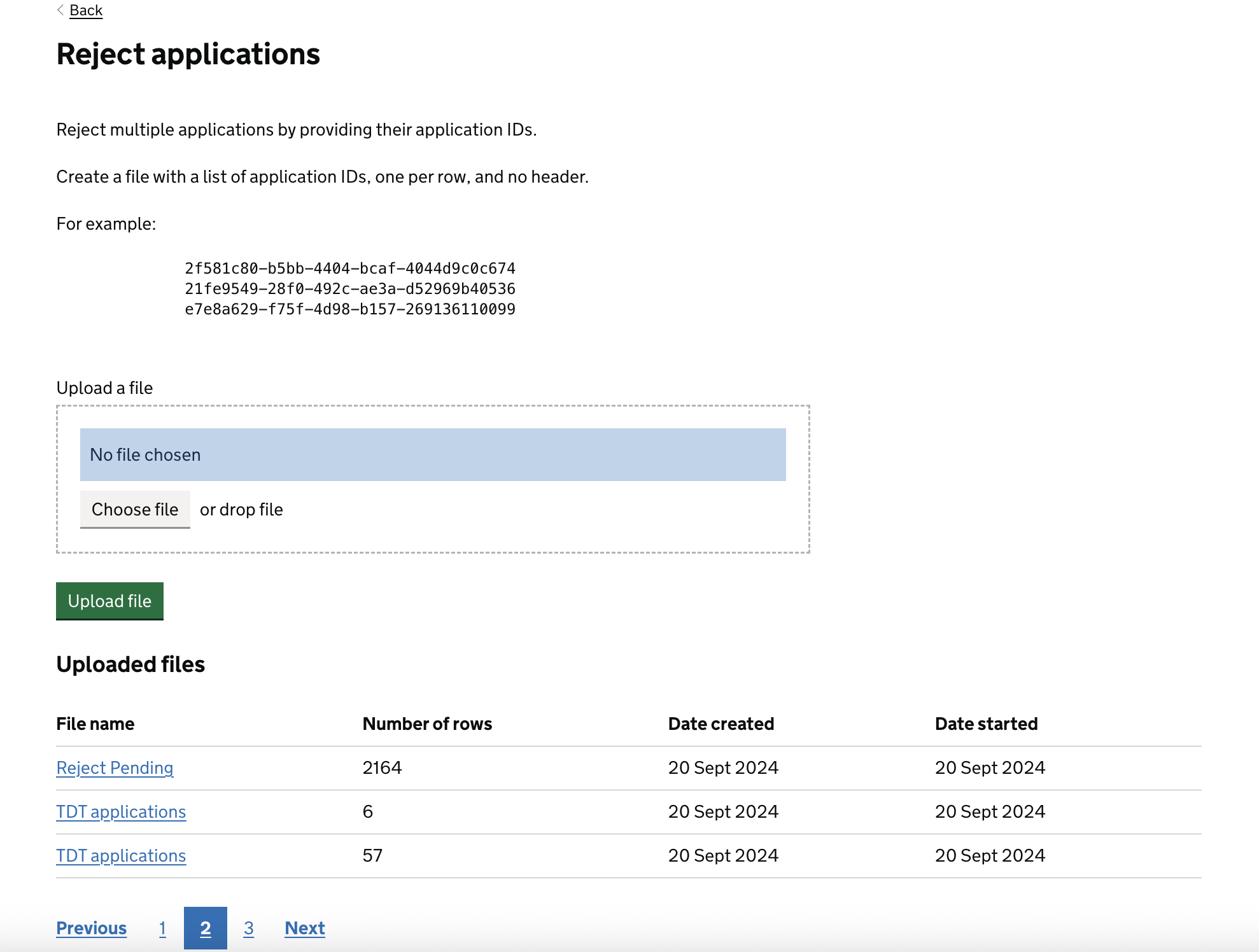 Screenshot showing how admins can reject applications 