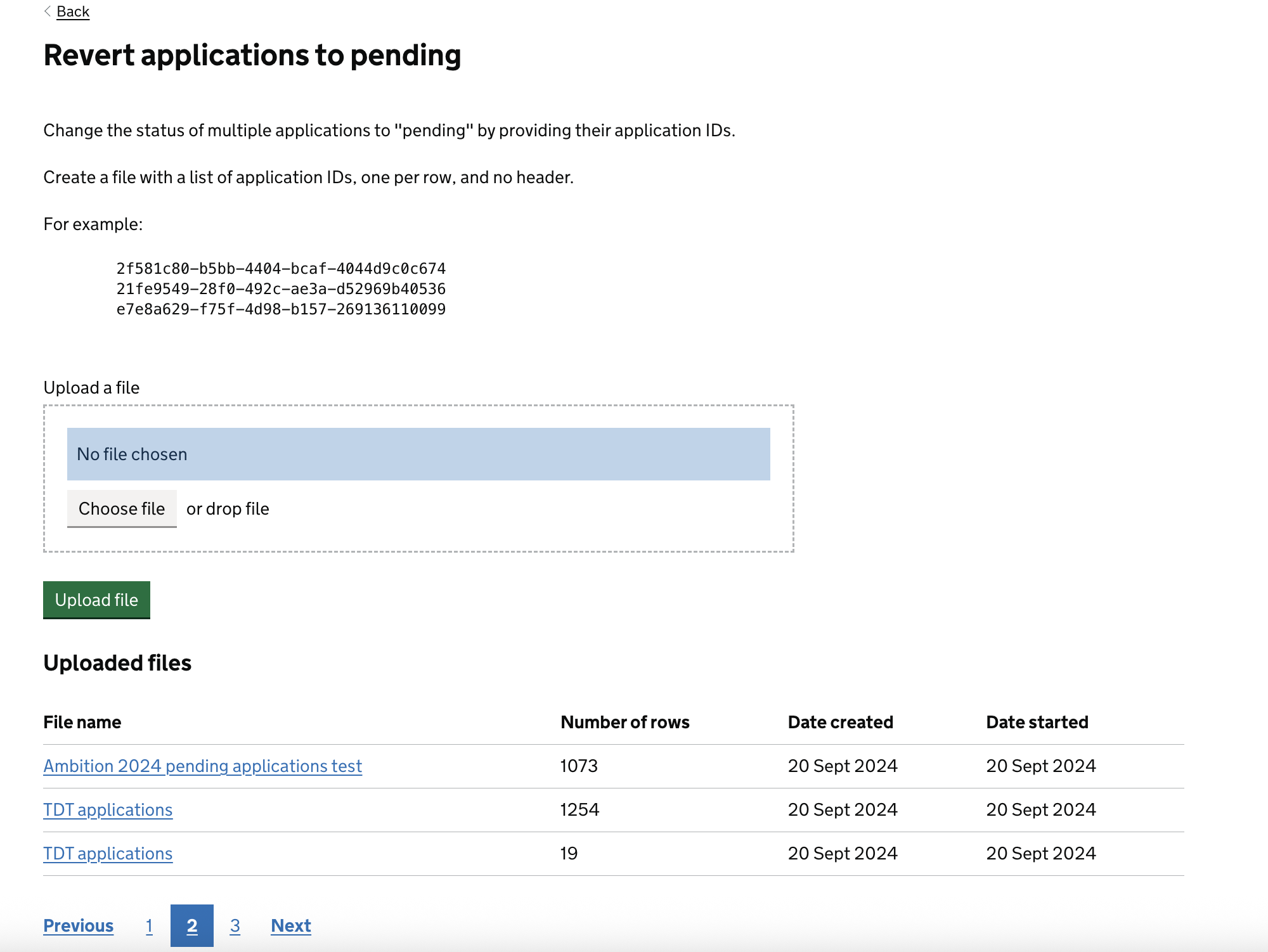 Screenshot showing how admins can revert applications to pending