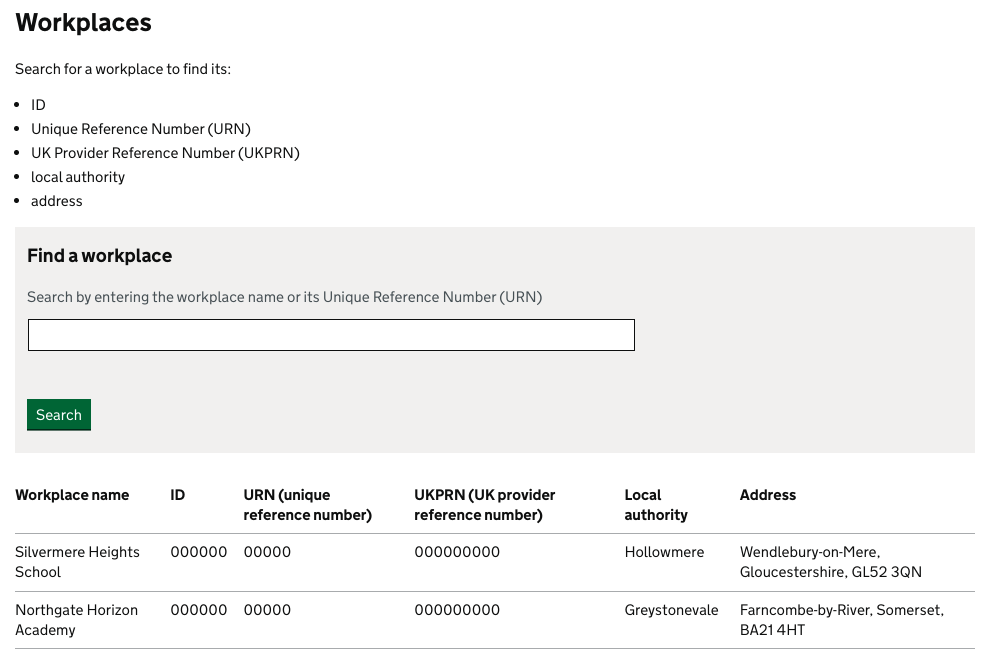 Screenshot showing how admins can find a workplace