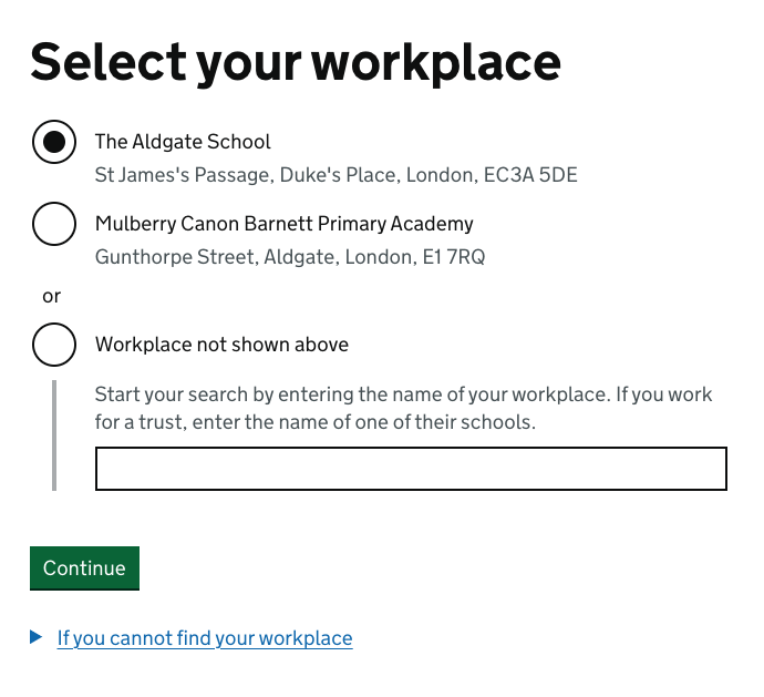 Screenshot showing how we use radio buttons instead of a drop-down.