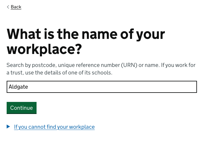 Screenshot showing how we ask for your workplace without JavaScript.