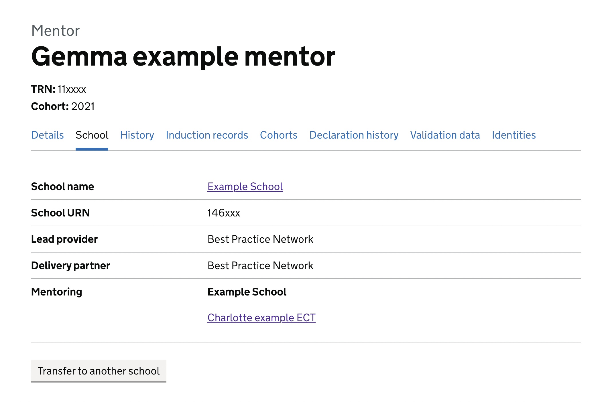 Screenshot of an example mentor page with link to ECT